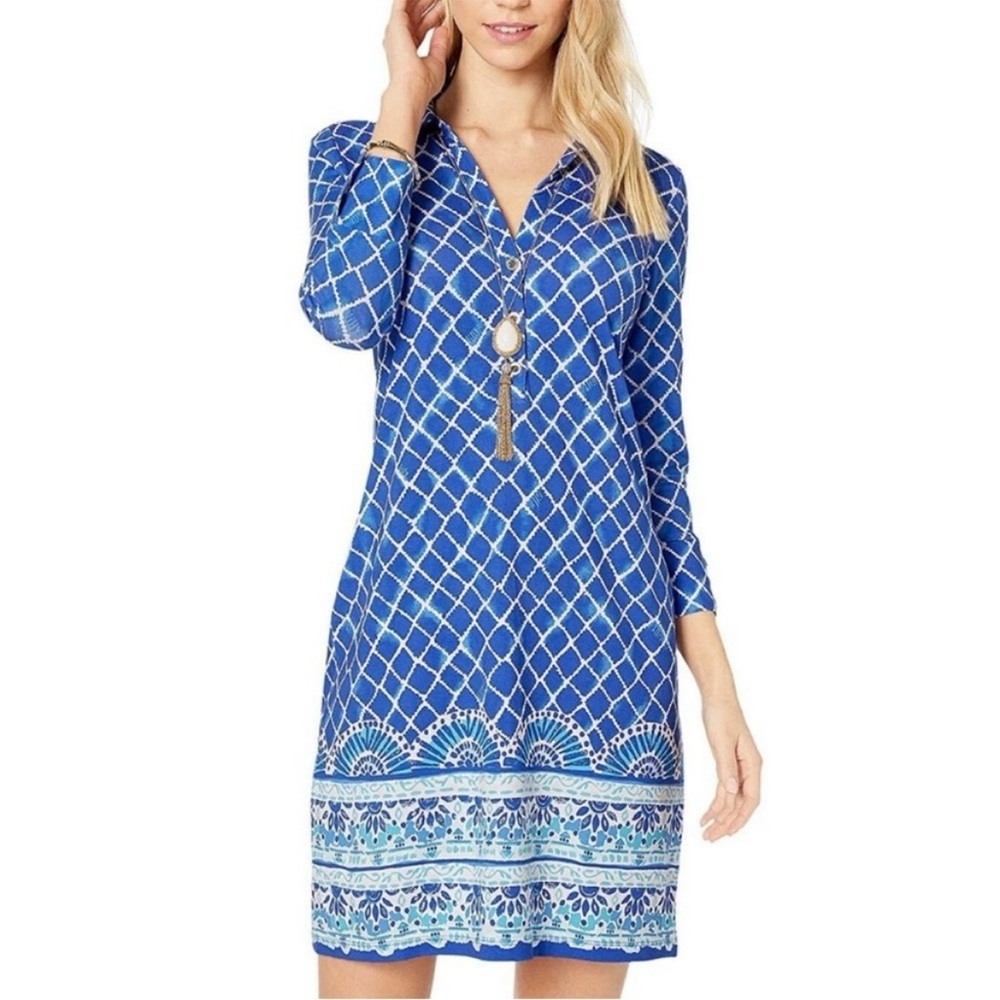 LILLY PULITZER Ansley Polo Stretch Knit Shift Shirt Dress Women's Size Large